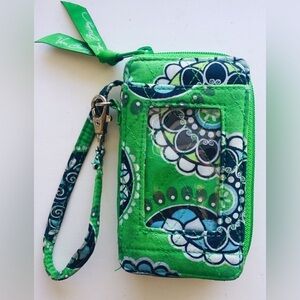 Vera Bradley Wristlet Wallet in Cupcakes Green Pattern Quilted With ID Window